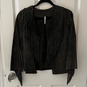 Dark Green Fringe Black Jacket